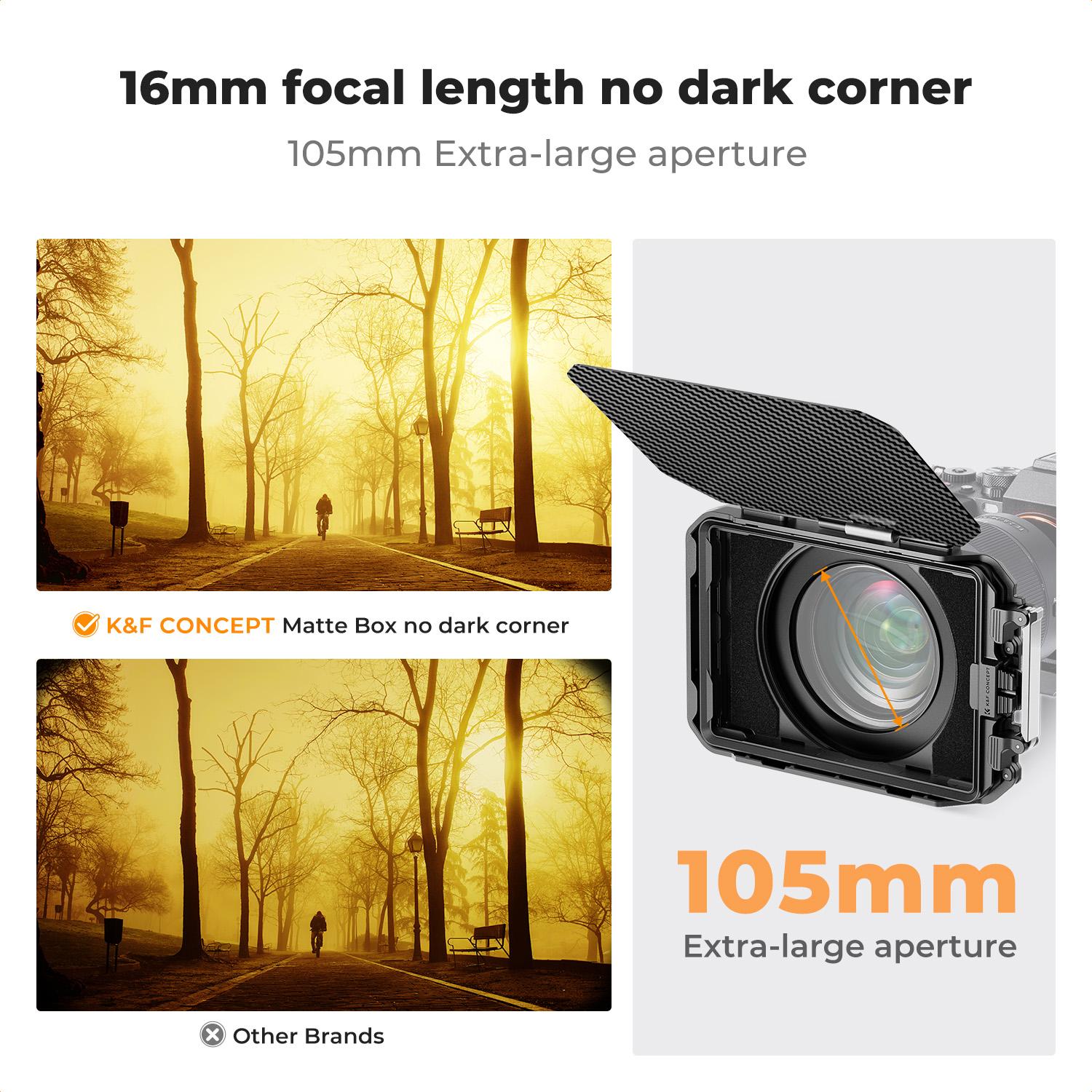 [K&F CONCEPT]Mini Matte Box, DSLR Mattebox with Carbon Fiber Top Flag Square Filters Trays, for 67/72/77/82/95mm Lenses, for 4x5.65 Square ND UV Filter/Circular Filter