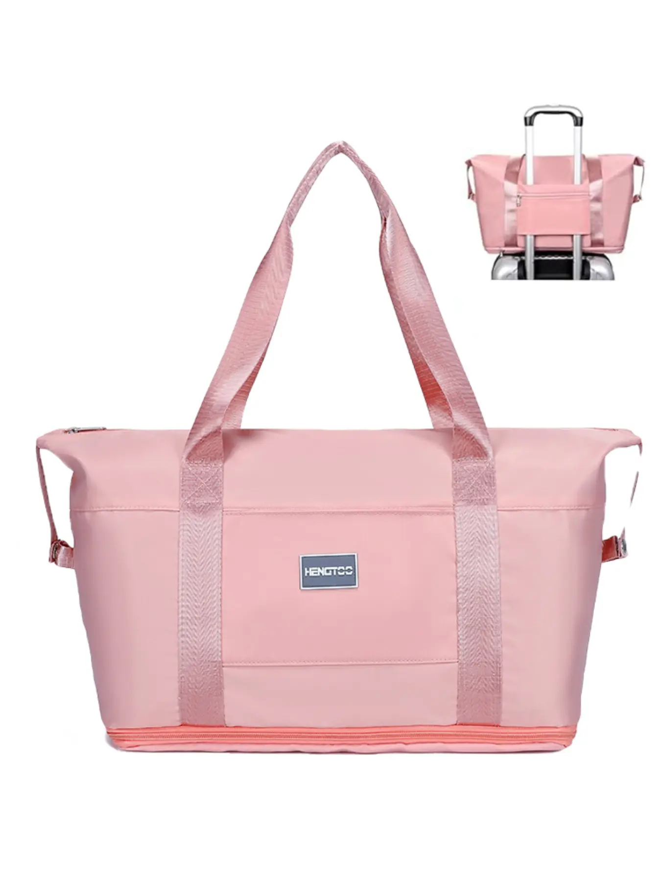 Expandable Women's Travel Bag, Casual Sports Bag for Weekend Outing, Large Capacity Shoulder Bag for 15.6-Inch Laptop, with Luggage Handle Cover