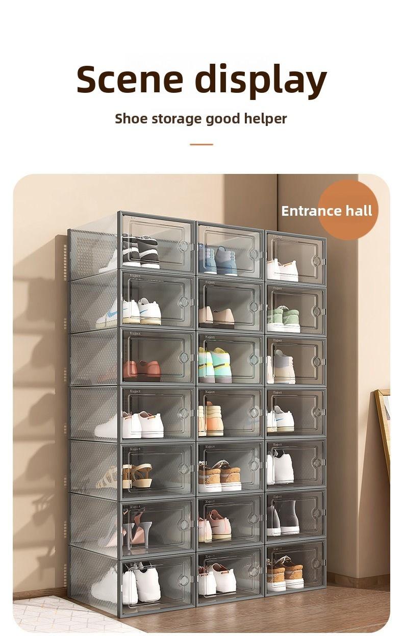 Shoe storage boxes, Shoe organizer, 6-piece sets, Collapsible shoe boxes, made of transparent material with lids, foldable stackable containers, ideal for organizing sneakers and saving space in entryway, Clear stackable drawers