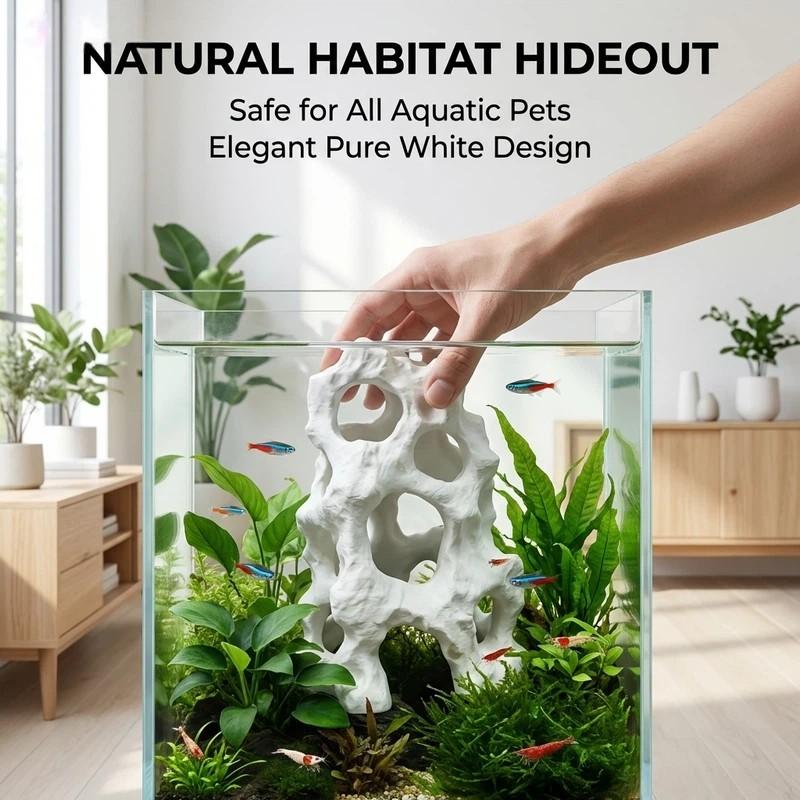 Fish Tank Decorative Hideout, 3D Printed Pla Aquarium Ornament, Hollow Cave Fish Shelter, Freshwater & Saltwater Compatible, Stress Relief for Fish