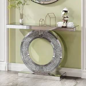 O Shaped Mirror Console Table with Crystal Hallway Entry Home Décor, Handicrafts Mirror Table for Living Room,Mirror Glass Table for Room