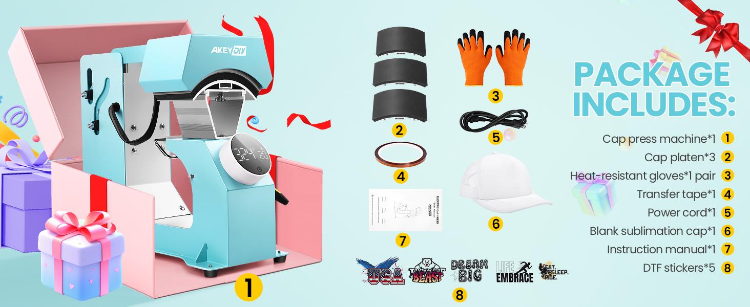 AKEYDIY 3-in-1 Auto Cap Heat Press Machine, Hat Heat Press with 3pcs Replaceable Heating Pads, Automatic Release&Press Knob-Style Digital Control Panel, DIY Sublimation Caps T-Shirts Bags AKEYDIY 3-in-1 Auto Cap Heat Press Machine, Hat Heat Press with 3pcs Replaceable Heating Pads, Automatic Release&Press Knob-Style Digital Control Panel, DIY Sublimation Caps T-Shirts Bags
