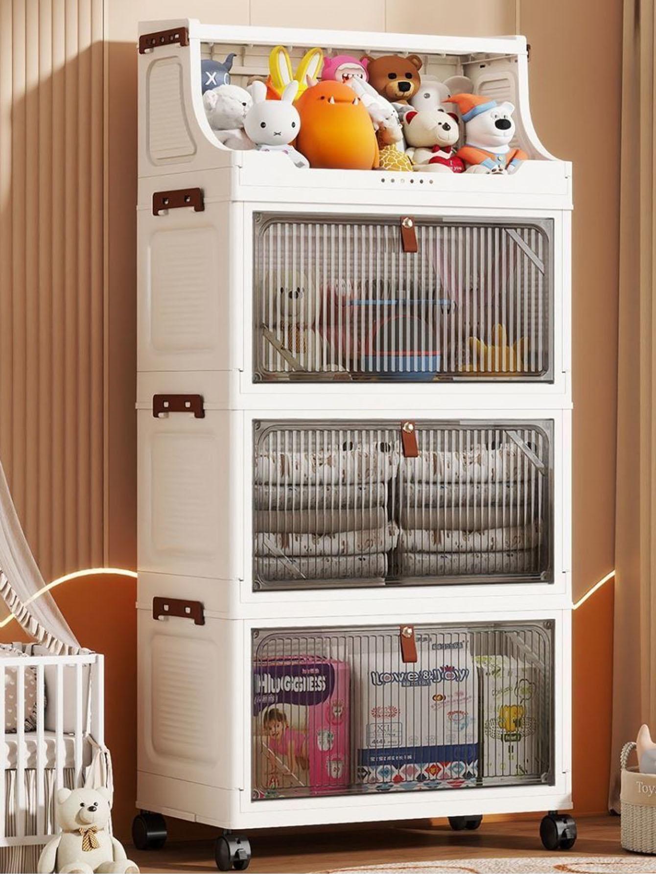 Multi-Layer Plastic Storage Cabinet, Foldable & Portable, Ideal for Bedroom/living Room, Modern Design, Universal Use