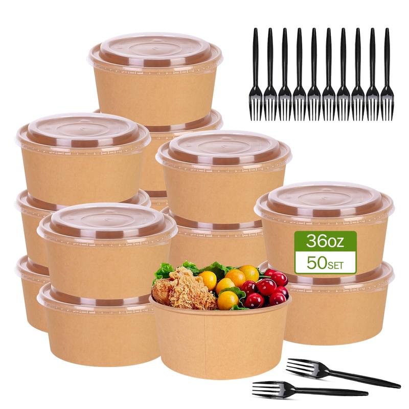 50Pack Disposable Kraft Paper Bowls with Lids and Forks,35oz Square/36oz Round,Meal Prep Containers Disposable Large Paper Bowls, Leakproof Food Containers Treat Soup Serving Bowl, Microwave Safe for Hot/Cold Food Clamshell Takeout Tray Compostable Arc Cu 50Pack Disposable Kraft Paper Bowls with Lids and Forks,35oz Square/36oz Round,Meal Prep Containers Disposable Large Paper Bowls, Leakproof Food Containers Treat Soup Serving Bowl, Microwave Safe for Hot/Cold Food Clamshell Takeout Tray Compostable Arc Cu