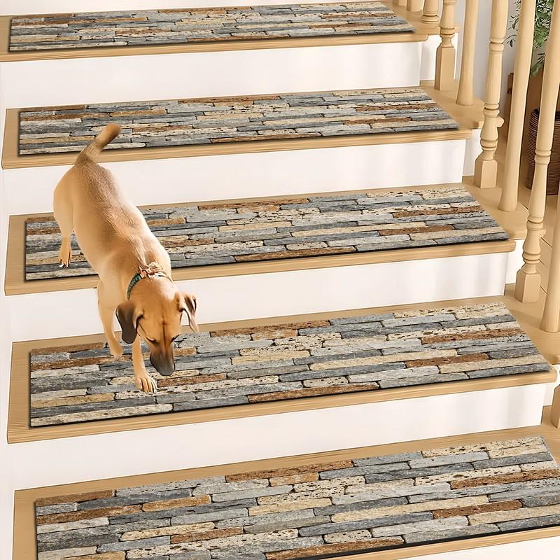 6/8/15 Piece Stair Mat Set, Stair Tread Rug, Retro Stone Texture, Non-Slip Rubber Bottom, Indoor Outdoor Use, Perfect for Kids, Elderly, Pets