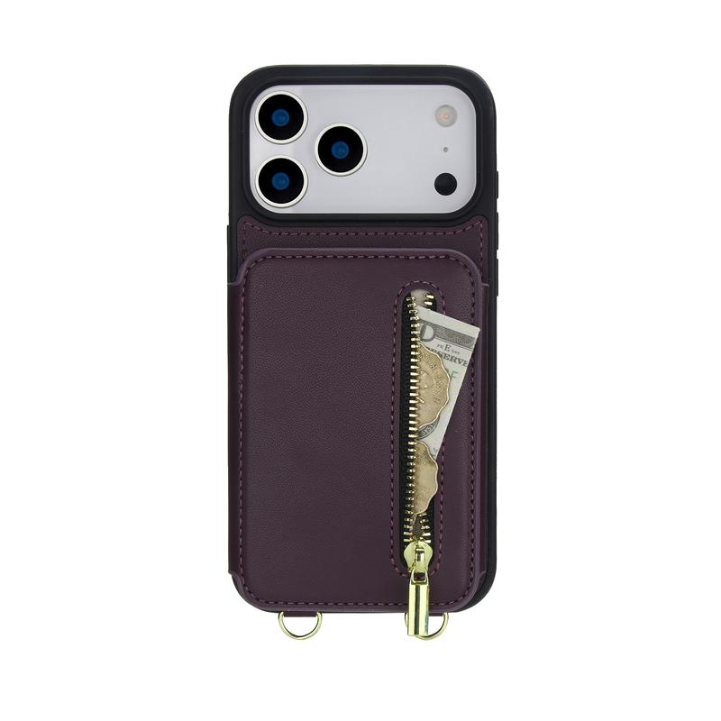 Wallet Case for iPhone 17 Pro Max 17 Air 16 15 14 13 12 RFID Wallet Cell Zipper Cover with Crossbody Strap Credit Card Holder Slot Stand Case for Women Men