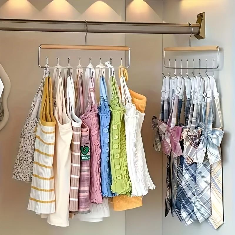 1 Pc Multi-Function Hanger with 8 Hooks – Wave design metal hanger for bras, tank tops, hats and towels. Space-saving closet organizer for bedroom or bathroom storage, durable and practical hanging solution.