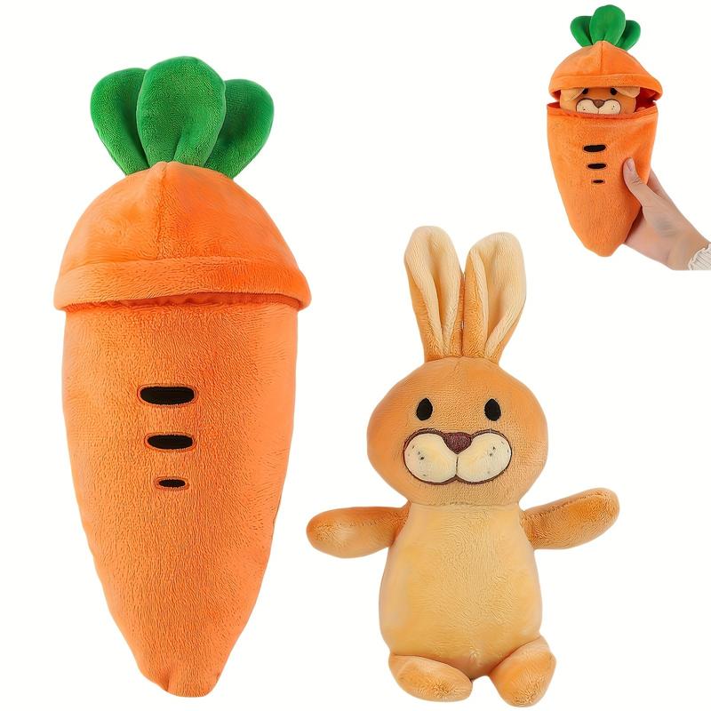25cm/9.84in Carrot Plush Toy with Hidden Bunny Inside | Interactive Zipper Two-in-One Design | Soft Cuddly Stuffed | Cute Easter Holiday Gift for Kids | Comforting Sleep Companion | Collectible Home Room Decoration |Perfect for Children & Plush Toy Lovers