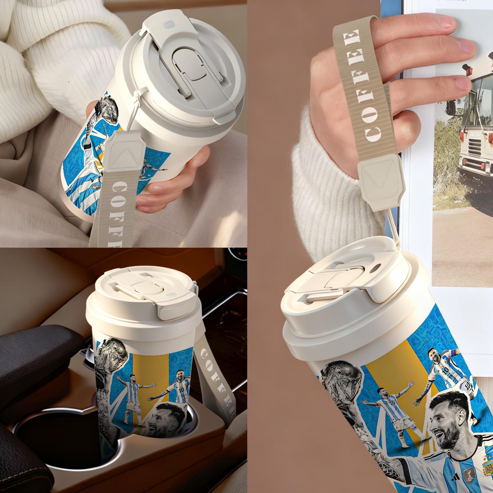 1 Pc insulated mug Messi Argentina champion vacuum cup, double wall stainless steel leak-proof travel coffee tumbler for hot cold drinks, keeps warm 12 h/cold 24 h, 18oz soccer fan thermal mug for women and men, world football lover holiday birthday gift