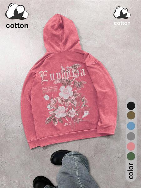 Men's Floral Print Graphic Hoodie, Regular Fit Casual Vintage Fashion Long Sleeve Hooded Sweatshirt for Daily Holiday Outdoor Wear, Men Clothes for Spring & Fall, Tops