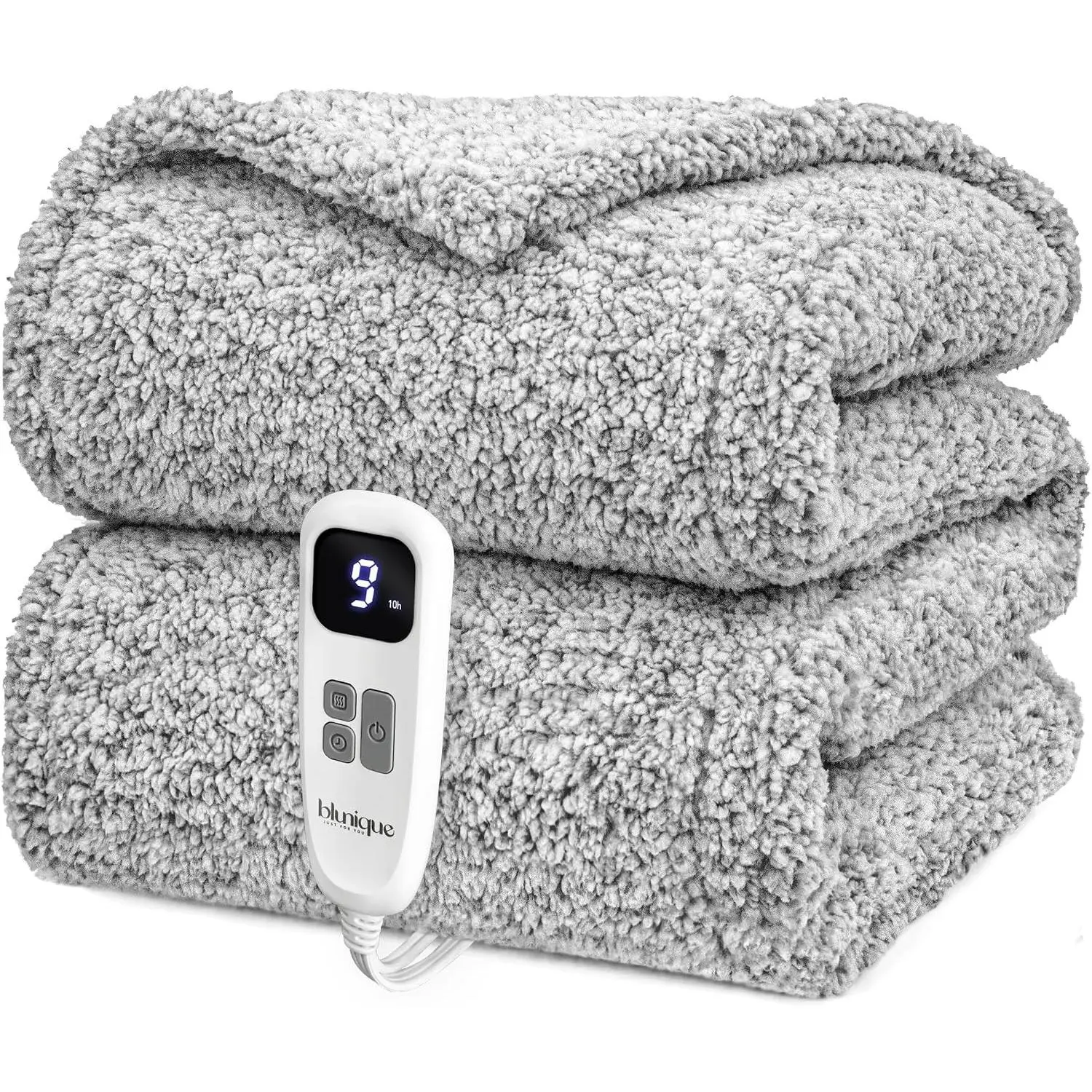 Electric Heated Blanket Throw - 50x60 in. Sherpa Fabric, Fast Heating, Double Sided, Ultra Soft Cozy, 6 Heating Levels, 1-4 Hours Auto Off, Machine Washable, Grey (Indoor Sofa Use)