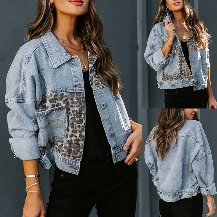 Women's Leopard Print Patchwork Denim Jacket for Women |   Distressed Oversized Jean Jacket |   Trendy Streetwear Outerwear