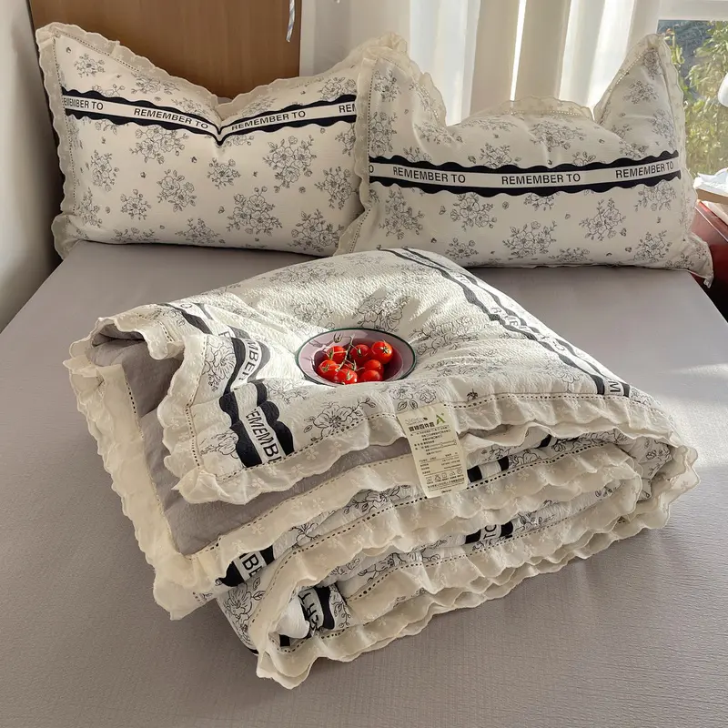 10A AntibacterialFullCottonRuffledCrinkleYarnSummerQuilt4PieceSe