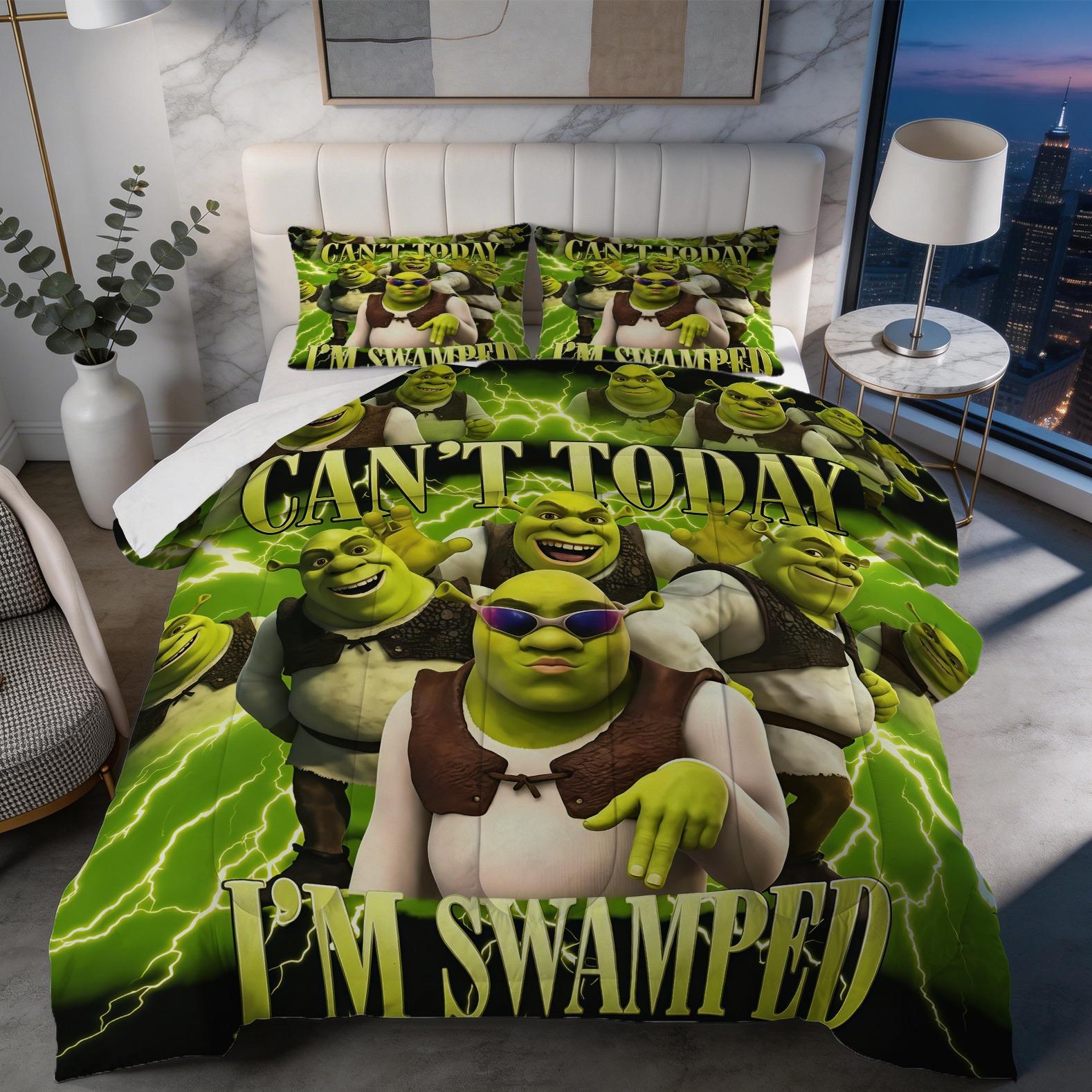 Shrek Pattern Comforter Set, Soft And Durable Bedding Set, Includes 1 Comforter And 1 Or 2 Pillowcases, Daily Holiday Birthday Gift Bedroom Decorations For Kids And Adults