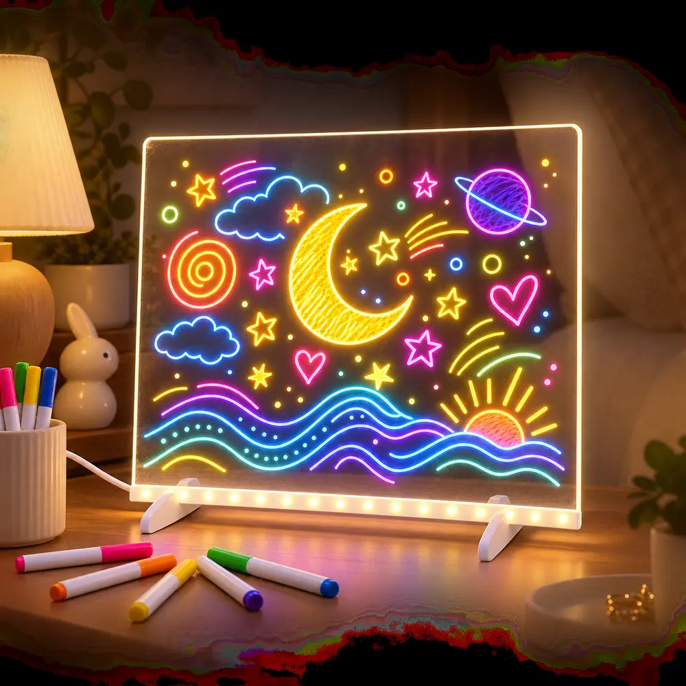 Rechargeable Acrylic LED Backlit Panel, Dual Desktop & Wall Mount Light Board with Erasable Surface, Markers and Wipes Included, Adjustable Lighting for Workspace Annotation, Display and Holiday Gift