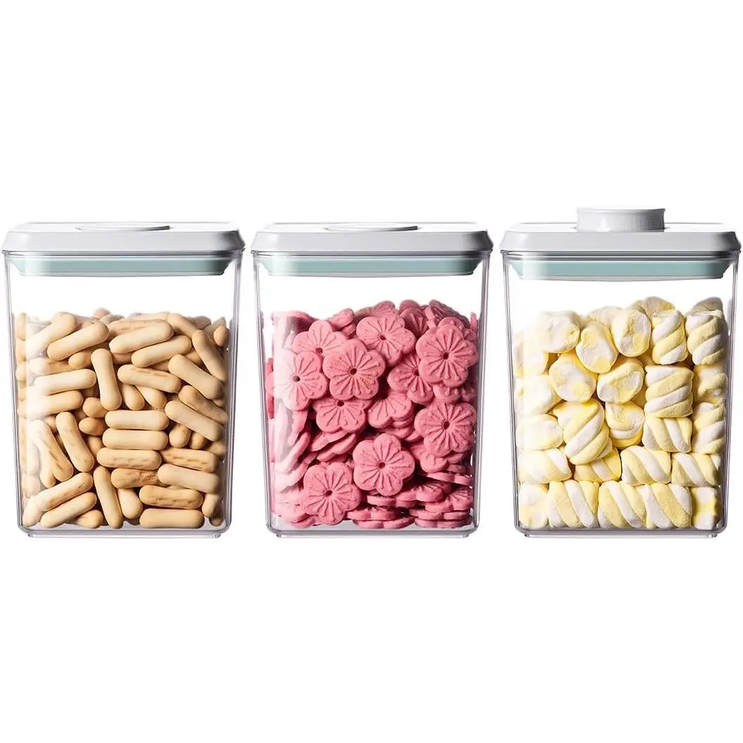 Airtight Food Storage Containers,1.3Qt 3Pcs Pop Food Containers with Lids, Stackable One Button Opening Kitchen Pantry Organizers and Storage, BPA-Free Food Containers Set for Snacks Candy Spices