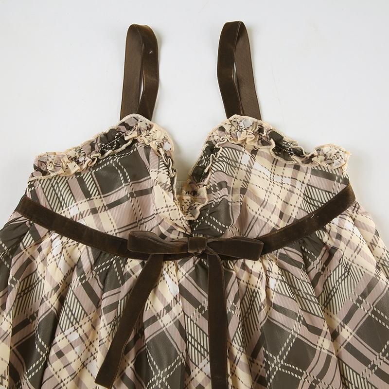 Women's Plaid Print Bow Decor Cami Top, Casual Elegant Sleeveless Spaghetti Strap Top for Summer, Ladies Clothes for Daily Wear