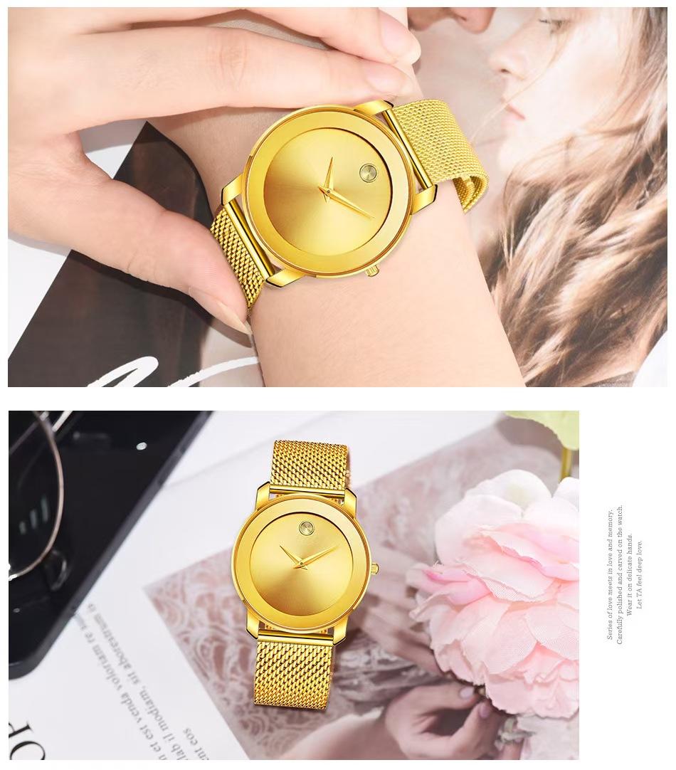 Men's Minimalist Gold Mesh Band Quartz Watch - Sleek No-Number Dial, Water Resistant, Luxury Casual Wristwatch, Perfect Gift for Him