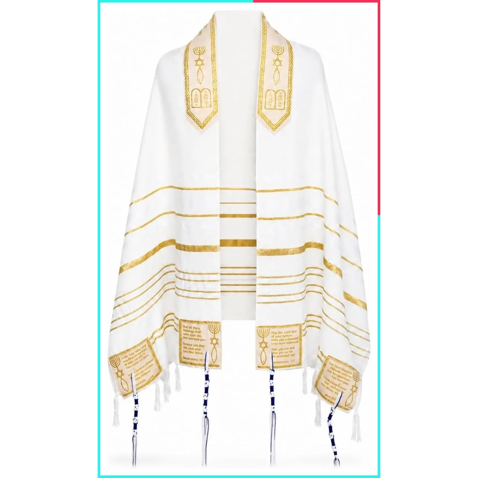 Messianic Christian Tallit Prayer Shawl 72x22in for Women with Aaronic Blessing Collar & 4 Scripture Corners, Includes Bag & Brochure