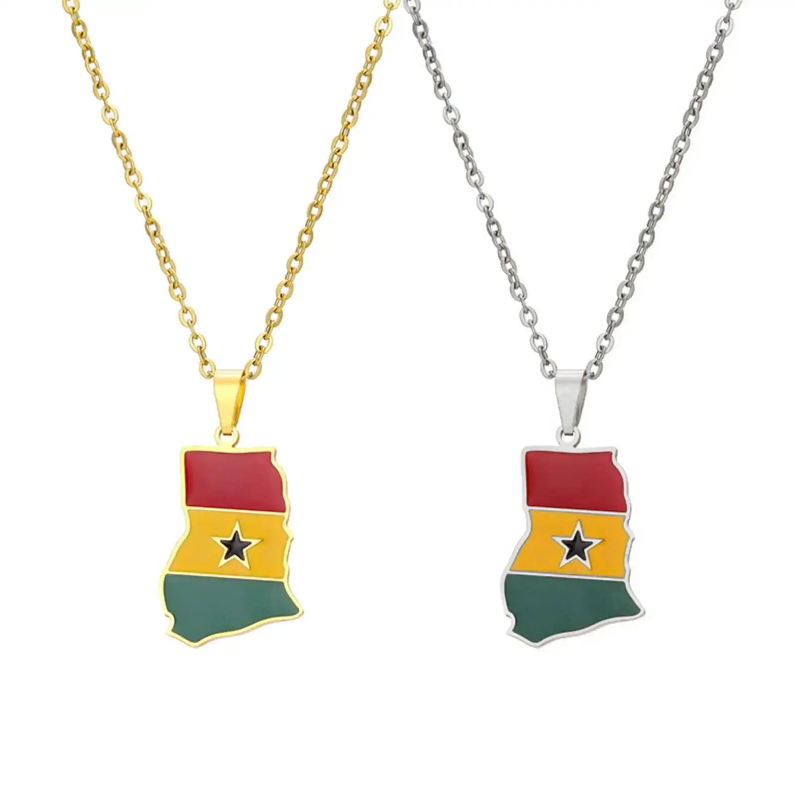 African Ghana Map Flag Pendant Necklace Women Men Patriotic Stainless Steel Jewelry Gifts