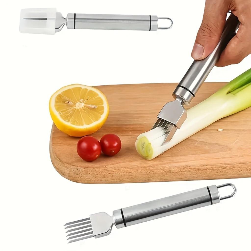 Stainless Steel Onion Slicer, Multi-Blade Kitchen Herb Cutter, Professional Scallion Shredding Tool, Vegetable Tool for Cooking