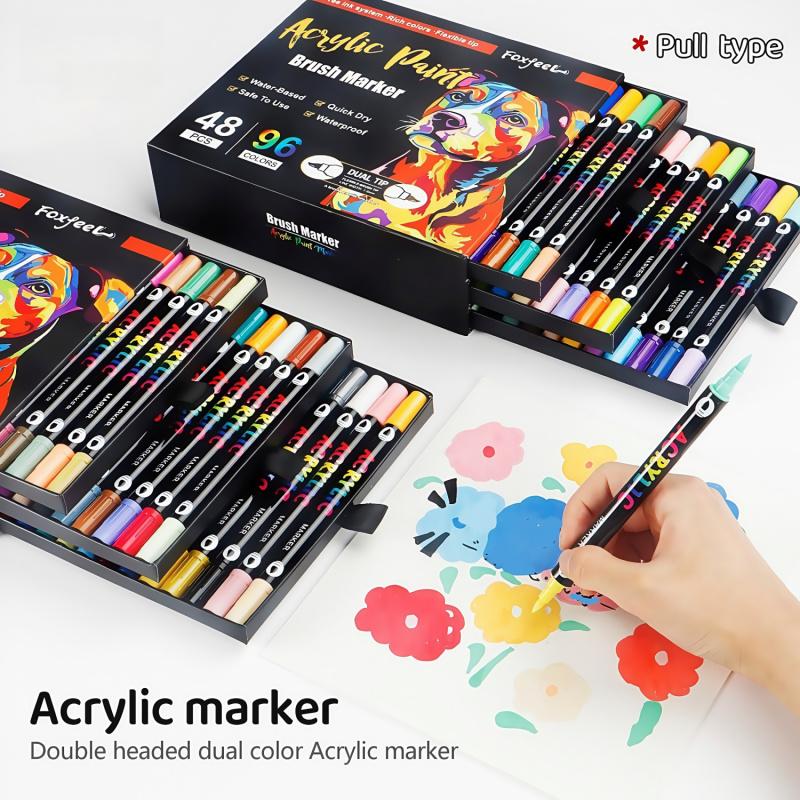 Acrylic Paint Marker Set, 96/120/168 Colors Dual-color Brush Tips Marker Pen, Drawing Pen for Rocks, Wood, Canvas, Plastic, Glass, Ceramic, Art Marker Set