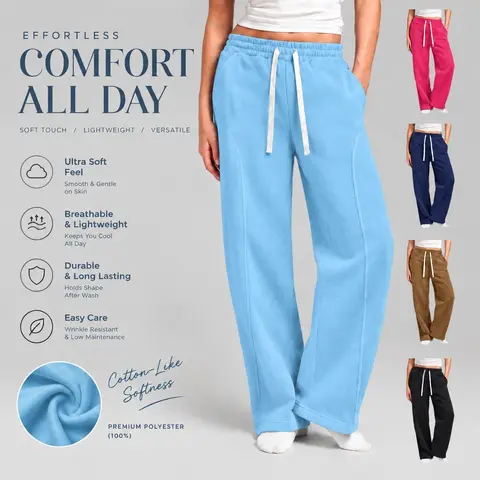 Women's Wide Leg Sweatpants with Split Seam Design, Adjustable Drawstring Elastic Waistband, Soft Skin-friendly Fabric, Side Pockets,, Running, Daily Street Outfits and Casual Home Lounging.have 1/2 pieces options