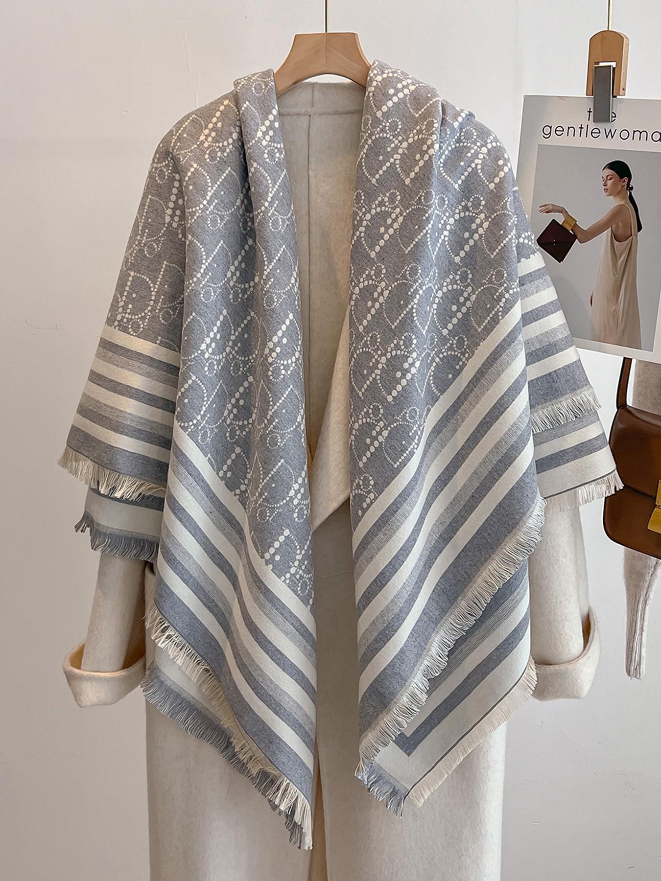 Women's Elegant Shawl Scarf, All-Over Print, Double-Sided Design, Warm Winter Outdoor Wrap, High-Quality Imitation Cashmere