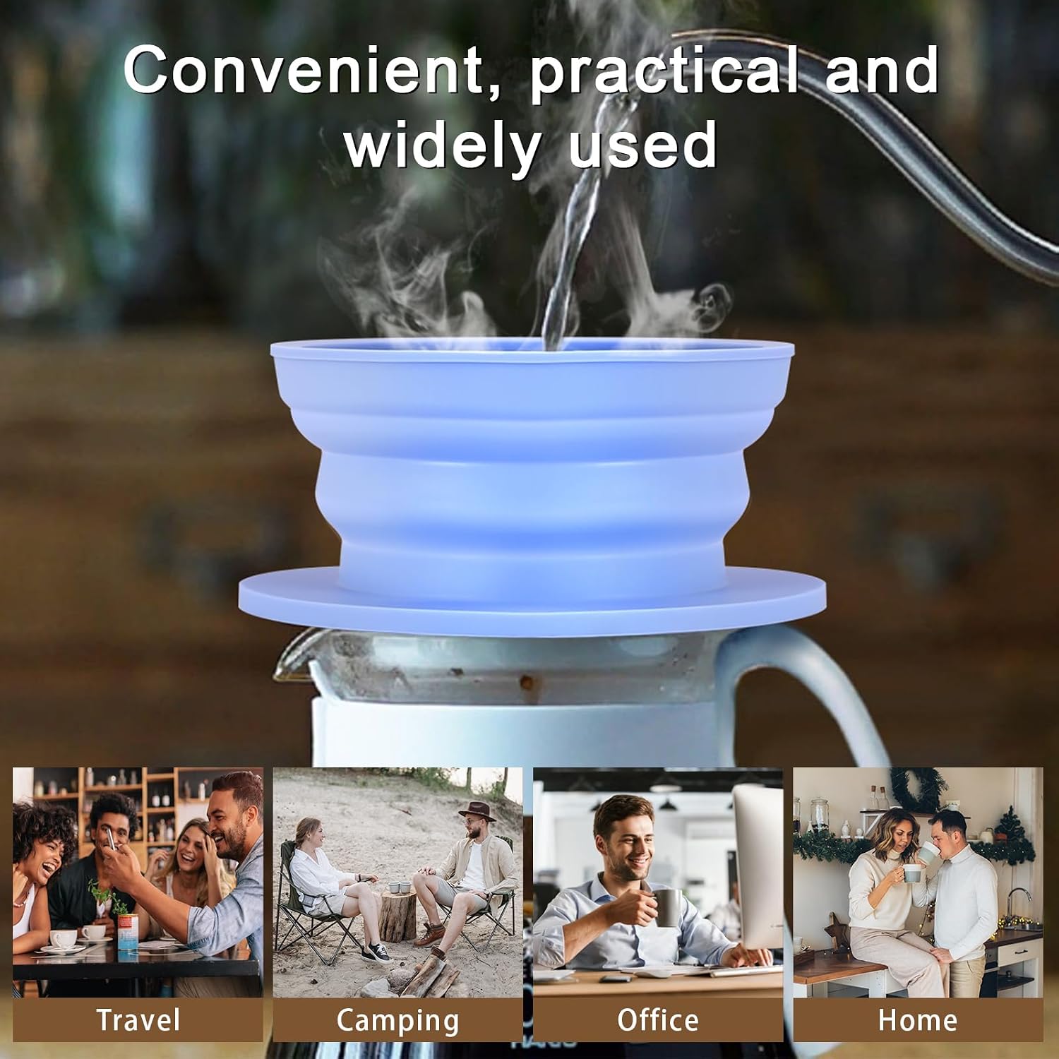 Collapsible Paperless Pour Over Coffee Dripper, Single Cup Travel Pour Over Coffee Maker Camping, Portable  PourOver Coffee Filter with  Metal Mesh Filter (Blue)