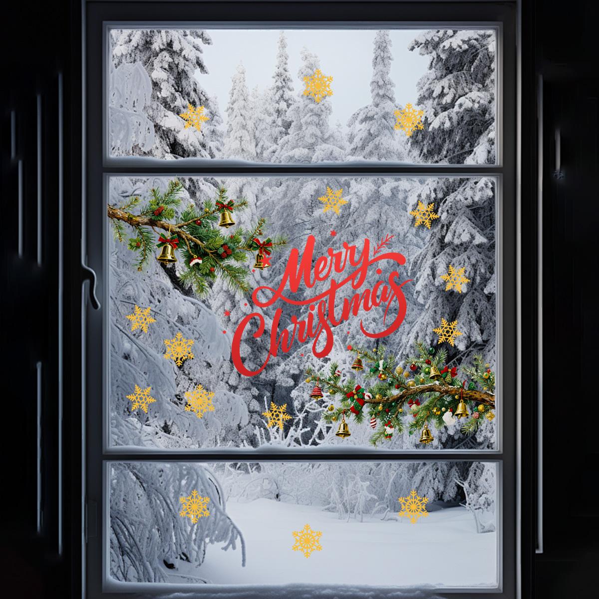 A piece of (30*90cm) electrostatic adsorption Christmas tree branch snowflake holiday decoration and beautification sticker for living room, bedroom, and window D18819-KR