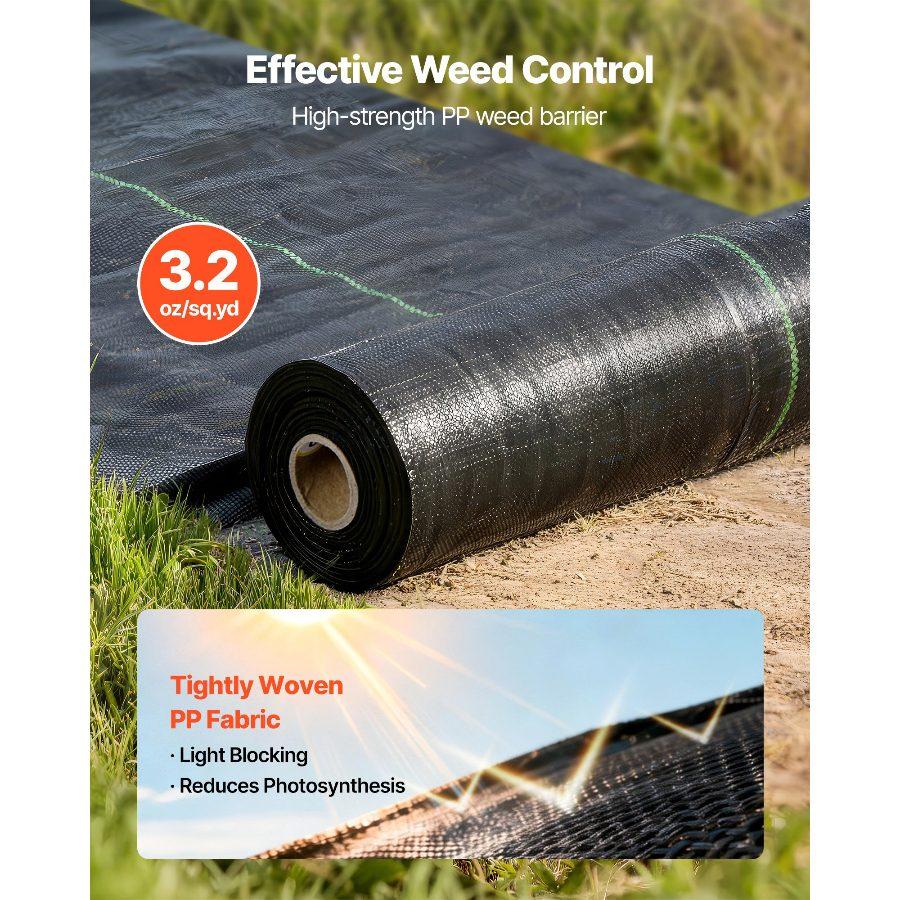 VEVOR Heavy-Duty Weed Barrier Fabric, 1.4x50FT 3.2oz Woven Geotextile Webbing, Outdoor Gardening Ground Cover, Black Gardening Mat for Weed Control