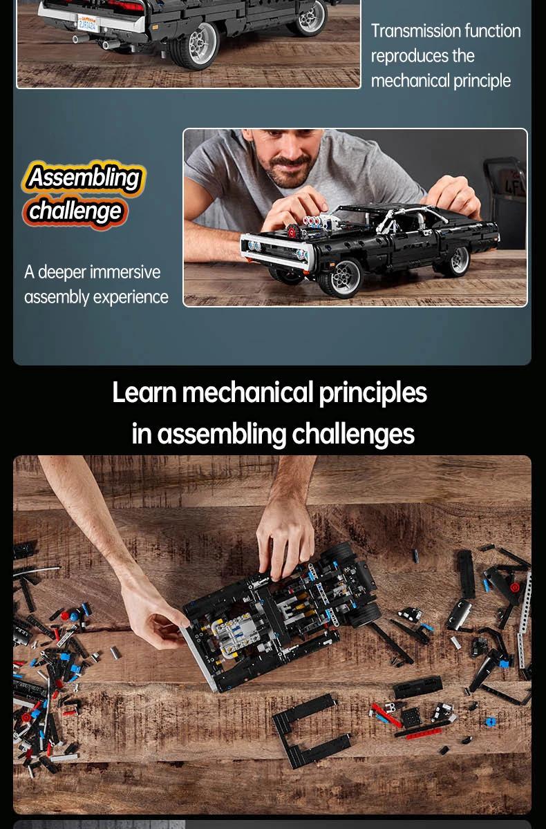 1077pcs Technic Fast Furious Charger Toy Racing Car Model Building Kit, Collectible Set Gift for Kids, Teens & Adults