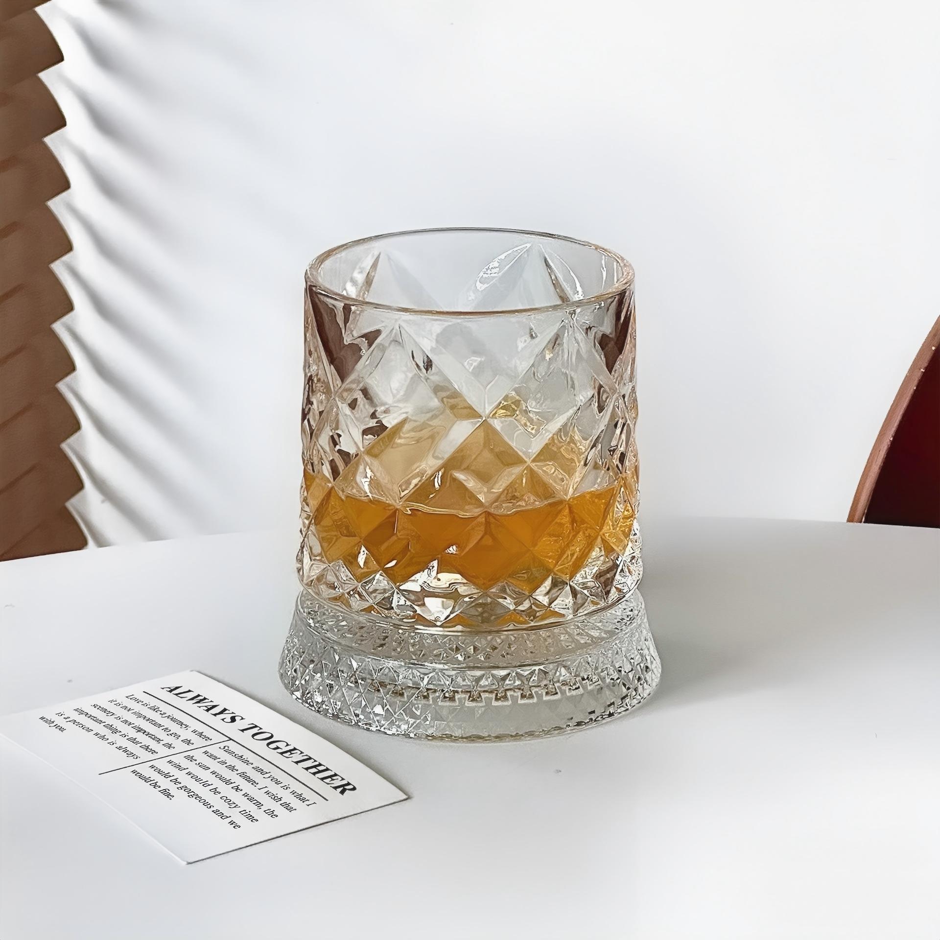 9oz 360° Rotatable Whiskey Glass LED Light Up Base Carved Crystal Tumbler for Party Wedding New Year Gift