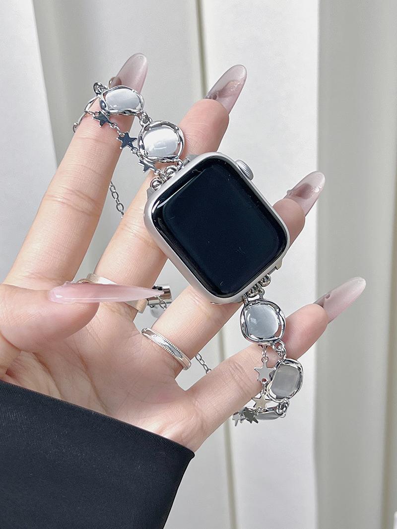 Opal Star Charm Apple Watch Band, Bling Stainless Steel Jewelry Bracelet Strap Compatible with Apple Watch 38/40/41/42/44/45/49mm