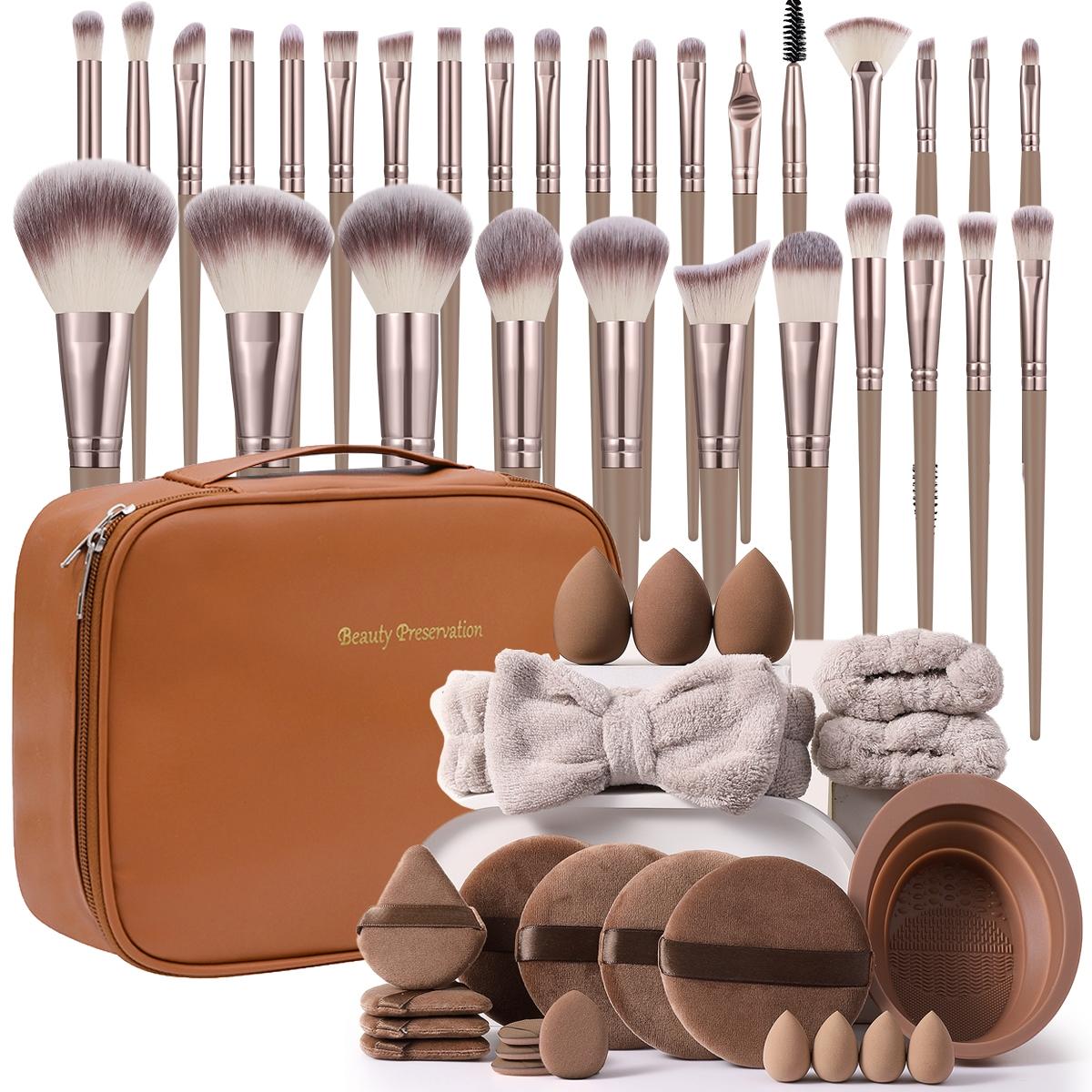 Professional Makeup Tool Set, 54pcs/set Cosmetic Brush & Sponge & Puff & Headband & Brush Cleaning Bowl Set, Multi-use Facial Makeup & Cleaning Accessories for Daily Use, Makeup Brush Kit, Face Brush Set