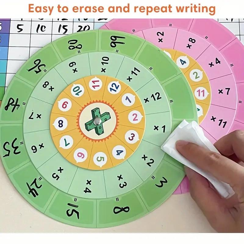 Math Multiplication Wheel Calculator, Math Learning Tools, Reusable Erasable Rotating Teaching Aid, Times Table Chart 1-12, Educational Toy for Kids