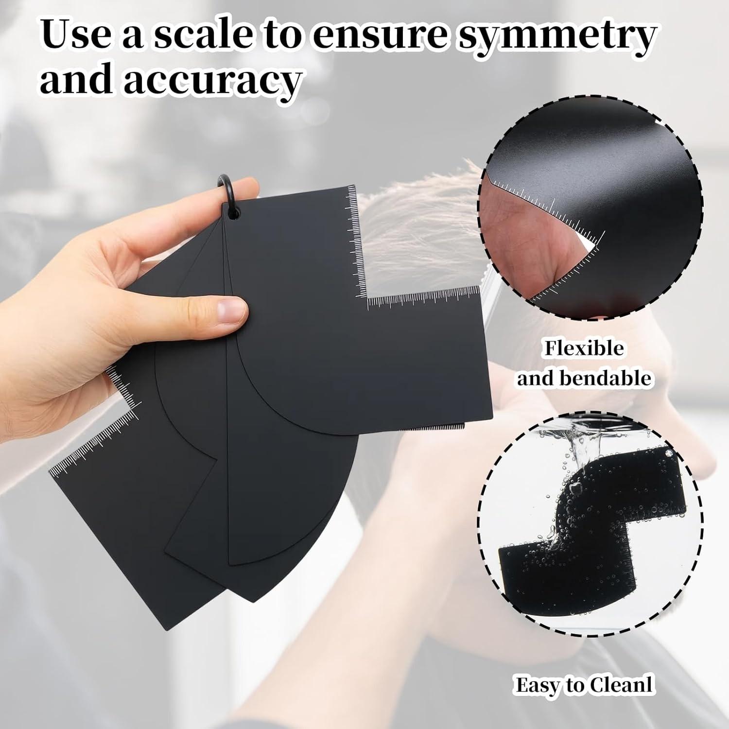 4-Piece Hair Styling Template Set, Hairline Guiding Template and Scale Ruler, Men's Hairstyle Shaping Tool, Essential Grooming Accessories