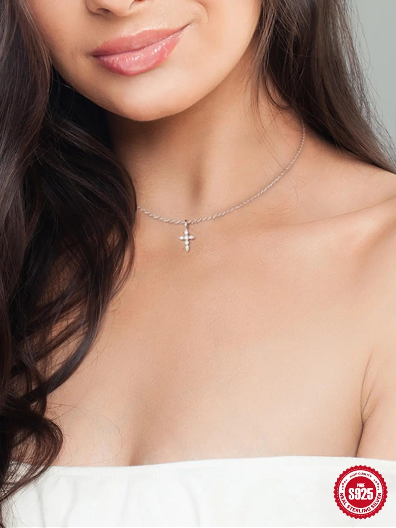 S925 Sterling Silver Fashion Flower Design Artificial Zircon Decor Necklace, Elegant Jewelry for Women for Party, Daily Decor, Trendy All-match & Exquisite Jewelry for Birthday Gift, Cubic Zirconia Pendant