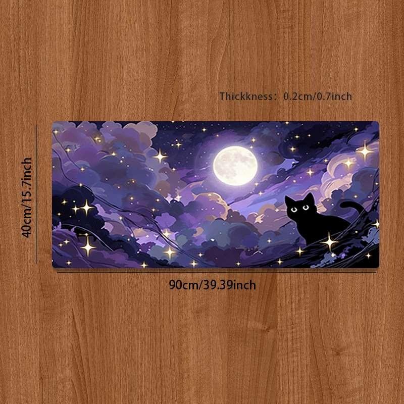 Durable Large Anti-Slip Rubber Mouse Pad, Cat Silhouette Art, Gaming Office Desk Mat, Perfect Holiday Gift, Multi-Functional Keyboard Pad