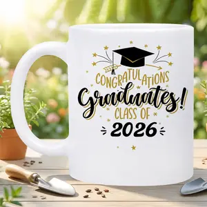 Graduation Mug 2026, 11oz Ceramic Coffee Cup for Class of 2026, Congrats Graduate Mug with Cap & Stars Design, Dishwasher Safe Reusable Cup for Hot & Cold Drinks, Graduation Gift for Graduates