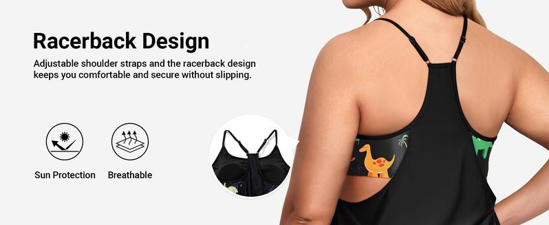 Holipick Women Plus Size Two Piece Tankini Set Swimsuits Tummy Control Bathing Suits Push Up Tankini Top with Boy Shorts