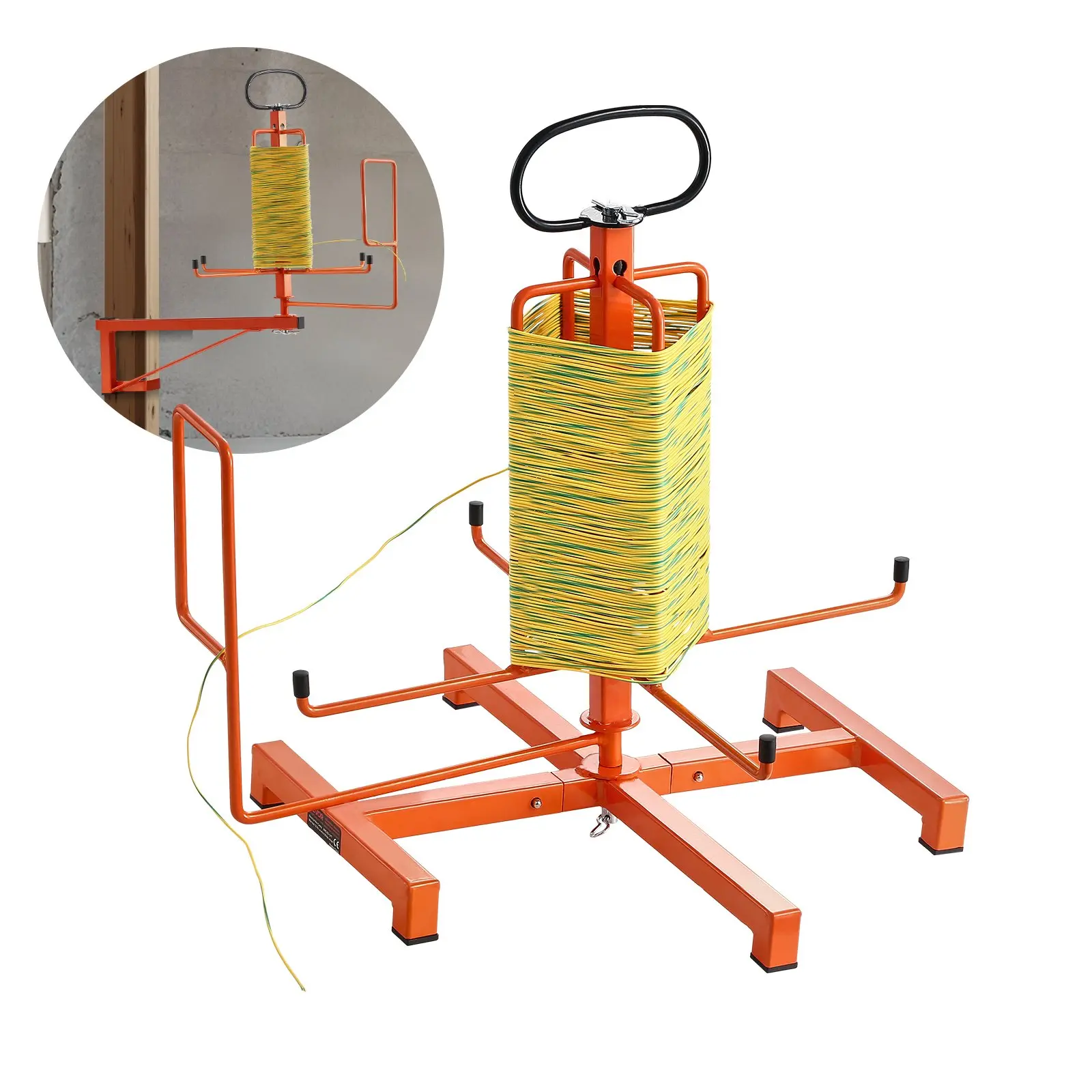 VEVOR WRC302-SYT Functional Cable Dispenser with Iron Tubes, Floor/Stud-Mounted Wire Spool Rack, Portable Wire Storage with Anti-Slip Metal Handle, Swivel Eyelet for Wiring Transport, for Industrial Users’ Electrical Needs
