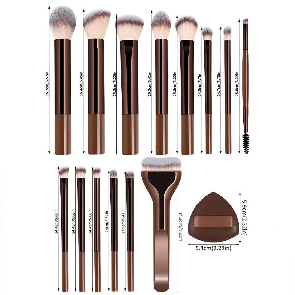 New Makeup Brush Set with 2 Leather Cases and 2 Beauty Sponges, 14 Animal Hair Brushes, Essential Daily Makeup Tool, Makeup Brush Kit