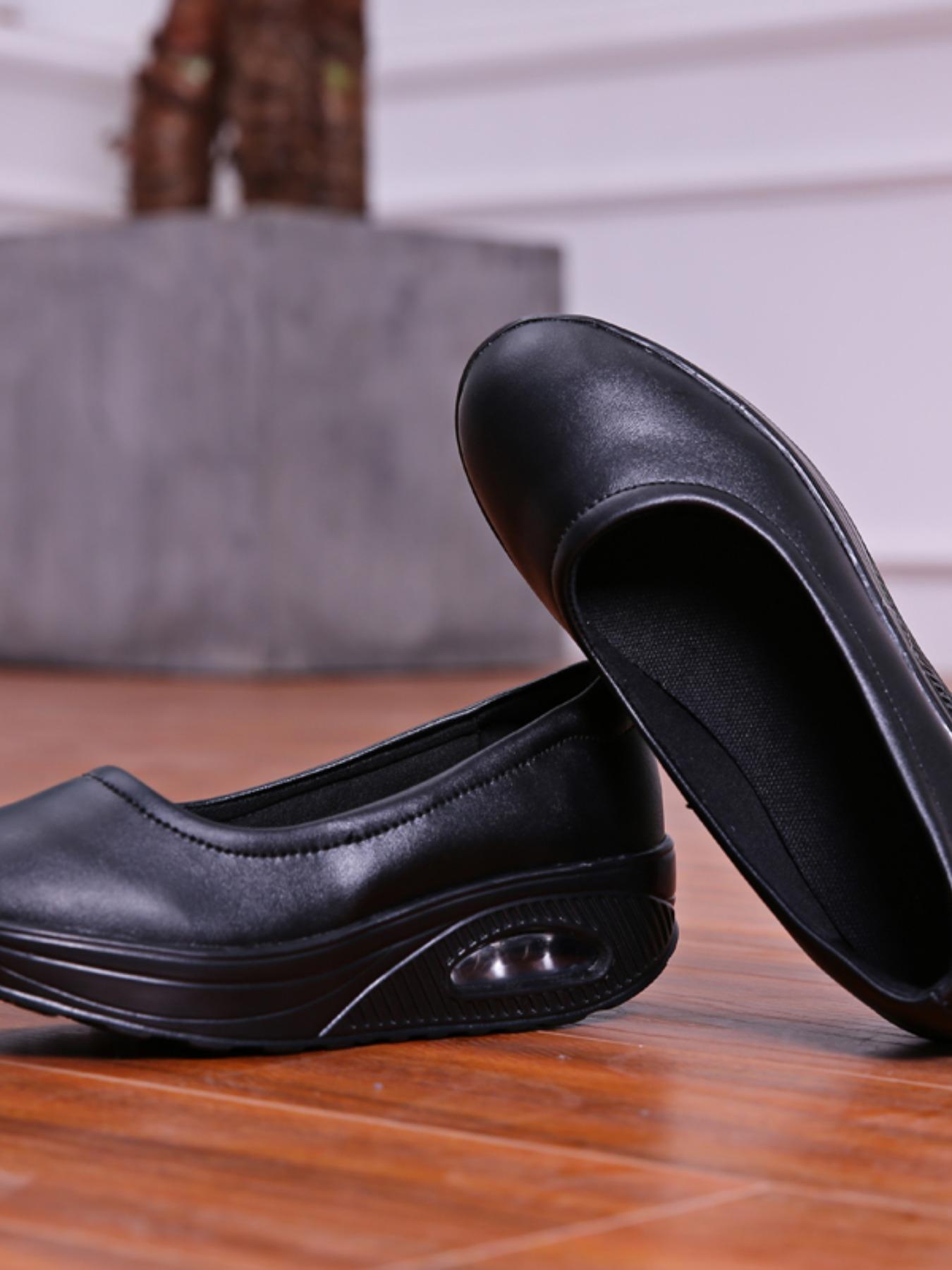 Women's Breathable Thick Sole Swing Shoes, Casual Leather Slip-On Sneakers for Spring & Fall, Comfortable Air Cushion Design