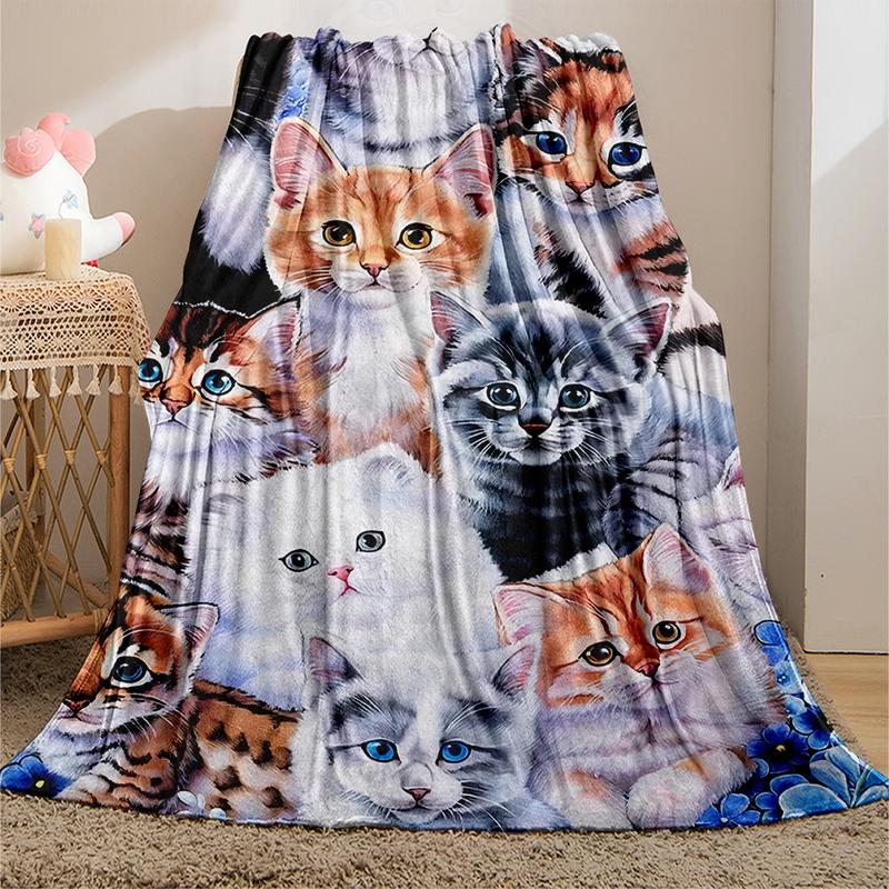 Room Decor Cat Pattern Flannel Blanket with Storage Bag, Soft Warm Napping Throw Blanket , Cozy Bedding for Office, Rest Blanket for Air-conditioned Room, Gift for Friend, Bedroom Accessories, Travel Essentials, Cartoon Pattern Blanket