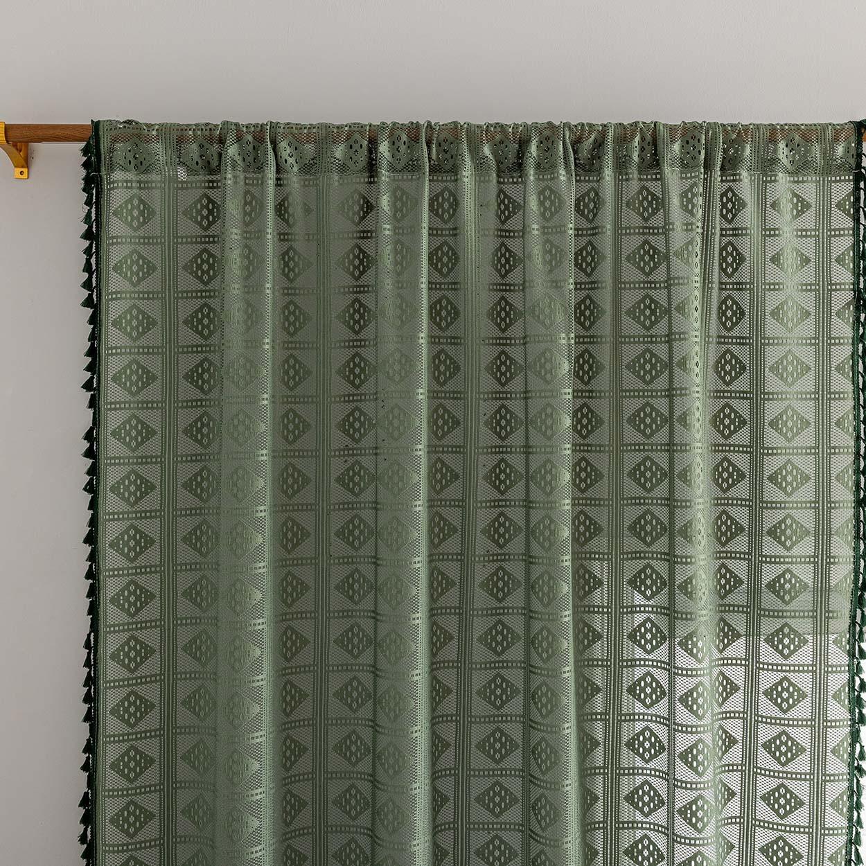 1panel Shibori Pattern Curtain, Fringe Edge Decoration, Rod Pocket Design, Bedroom Balcony Floor-To-Ceiling Window Curtains, Fresh Home Decor