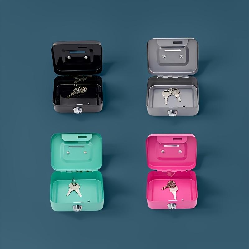 Metal Key Lock Safe Storage Box, Home Office Coin Cash Box, Receipt Deposit Organizer, Secure Money Chest