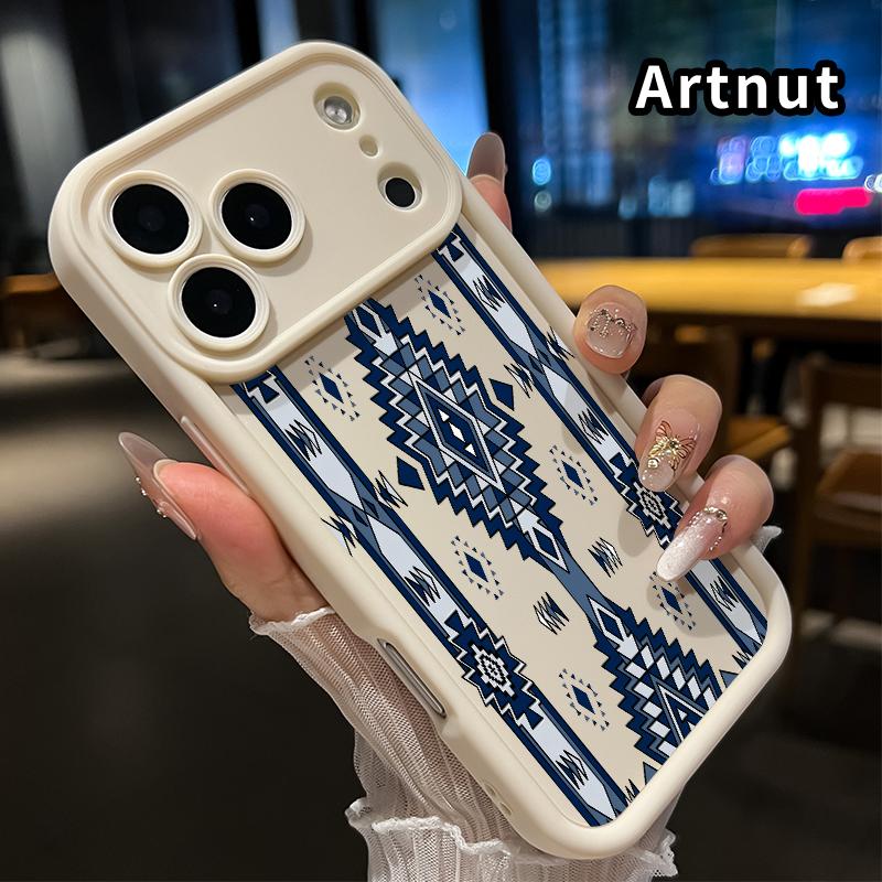 Phone Case for iPhone 17 Pro Max 16 Plus 15 14 13 12 11 Air E Aztec Blue Geometric Pattern Silicone TPU Lens Protective Rugged Durable Soft Cover for boy girl