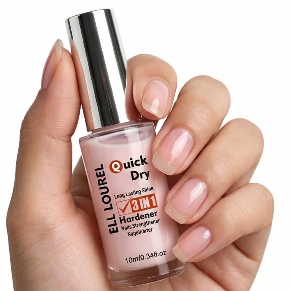 ELL LOUREL New Arrival 3 in 1 Natural Nude Pink Nail Hardener,Quick Dry, Alcohol-Free Formula, Designed to Strengthen and Nourish Thin and Soft Nails, Perfect Gift for Various Holidays, Nail Strengthener to Get Hard Nail Shield. Nail Care Solution