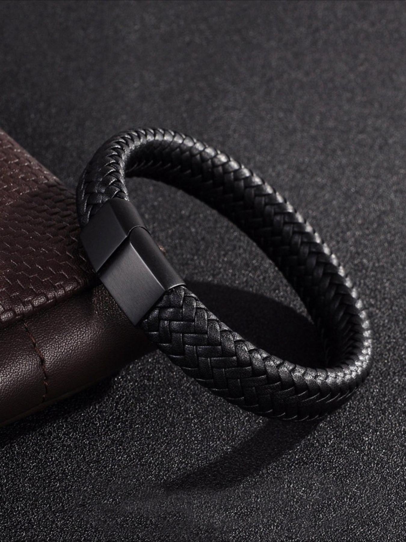 1PC Black PU Leather Magnetic Bracelet Men's Mature and Stable and Elegant Giving Men The Best Gift for Men